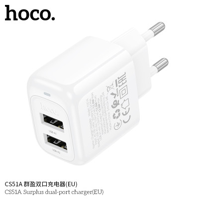 Hoco CS51A Enchufe Doble Puerto USB Sin Cable 2.4A