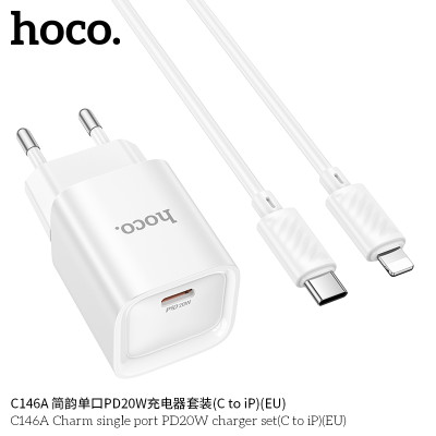 Hoco C146A Cargador Sencillo PD20W Con Cable iP