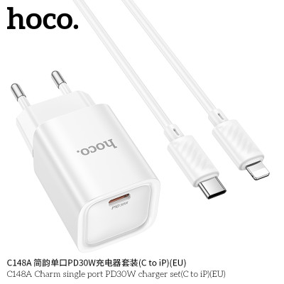 Hoco C148A Cargador Sencillo PD30W Con Cable iP