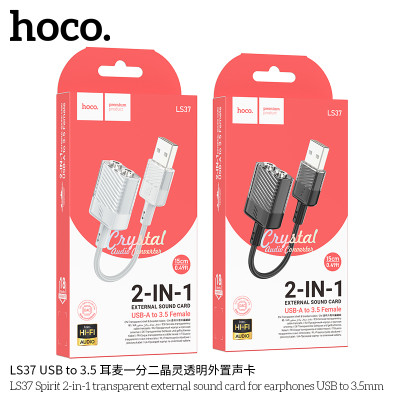 Hoco LS37 USB a 2 Salidas Jack 3.5 Externa Transparente Cristalina