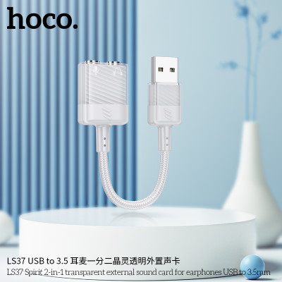 Hoco LS37 USB a 2 Salidas Jack 3.5 Externa Transparente Cristalina