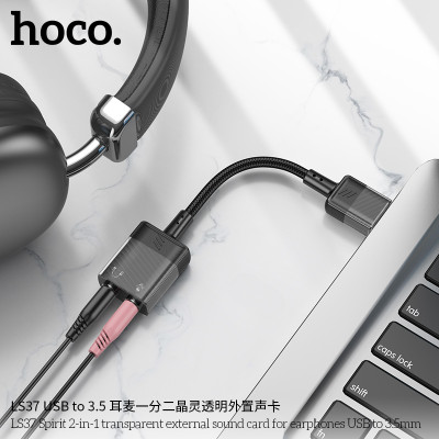 Hoco LS37 USB a 2 Salidas Jack 3.5 Externa Transparente Cristalina