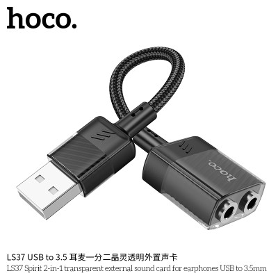 Hoco LS37 USB a 2 Salidas Jack 3.5 Externa Transparente Cristalina