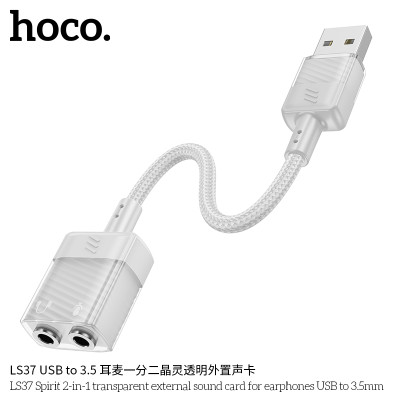 Hoco LS37 USB a 2 Salidas Jack 3.5 Externa Transparente Cristalina