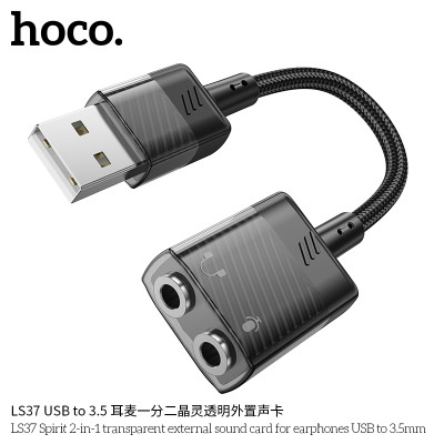 Hoco LS37 USB a 2 Salidas Jack 3.5 Externa Transparente Cristalina