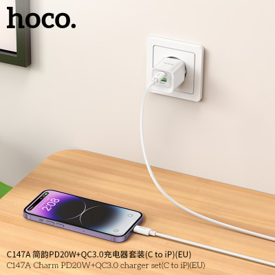 Hoco C147A Cargador PD20W+QC3.0 (EU) Con Cable (C to C) JianYun