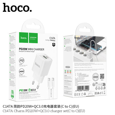 Hoco C147A Cargador PD20W+QC3.0 (EU) Con Cable (C to C) JianYun