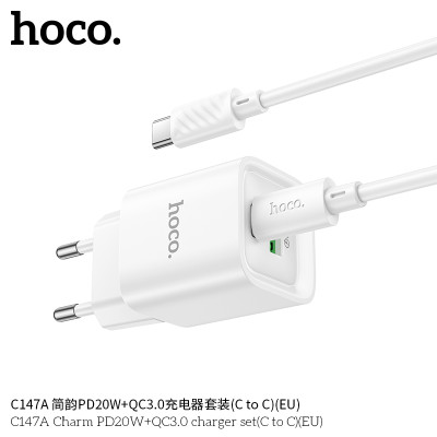 Hoco C147A Cargador PD20W+QC3.0 (EU) Con Cable (C to C) JianYun