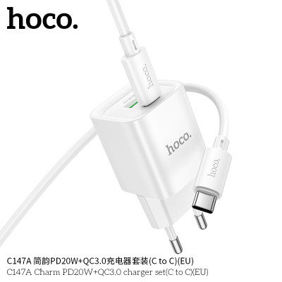 Hoco C147A Cargador PD20W+QC3.0 (EU) Con Cable (C to C) JianYun