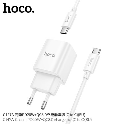 Hoco C147A Cargador PD20W+QC3.0 (EU) Con Cable (C to C) JianYun