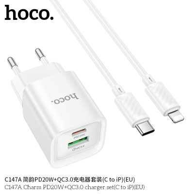 Hoco C147A Cargador PD20W+QC3.0 (EU) Con Cable (C to IP) JianYun