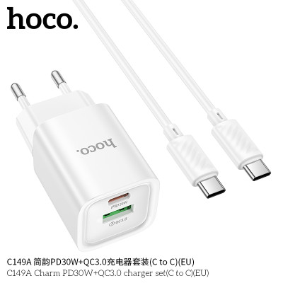 Hoco C149A PD30W+QC3.0 Cargador Con Cable (C to C) (EU)