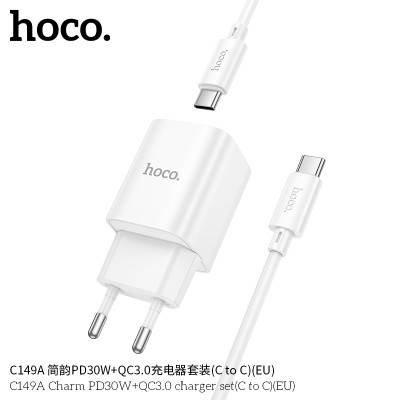 Hoco C149A PD30W+QC3.0 Cargador Con Cable (C to C) (EU)