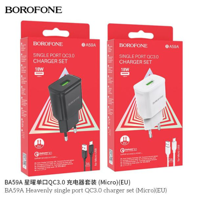 Borofone BA59A Cargador Qc3.0 Con Cable Usb A Micro Usb Eu