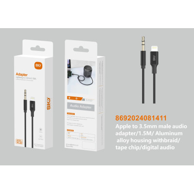 Sio SC22 Adaptador Cable Lightning macho A Jack macho 3.5MM 1.5M Negro