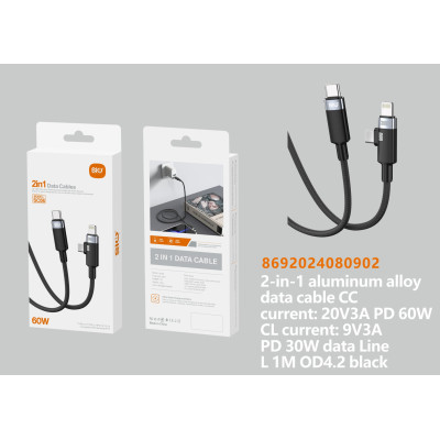 Sio Sc06 Cable Para Tipo C A Lightning Y Tipo C 2 In 1 Negro