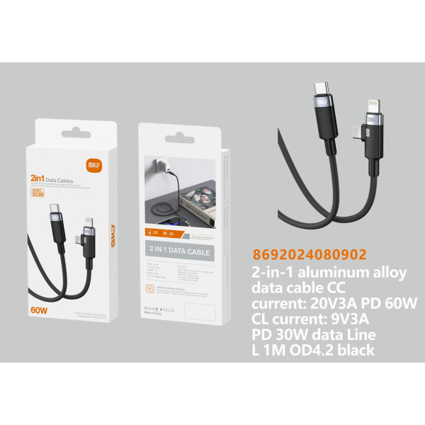 Sio Sc06 Cable Para Tipo C A Lightning Y Tipo C 2 In 1 Negro