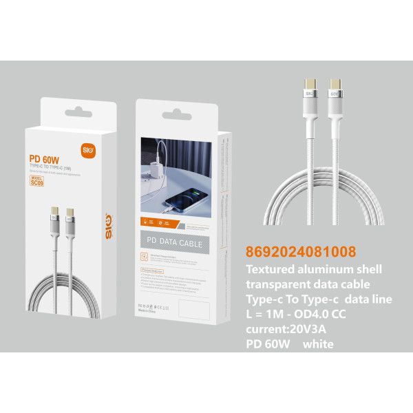 Sio Sc09 Cable Para Tipo C A Tipo C 60W Blanco