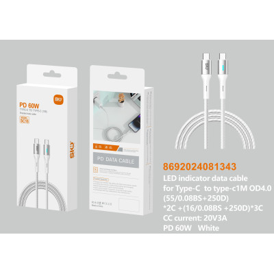 Sio Sc16 Cable Para Tipo C A Tipo C 60W Blanco