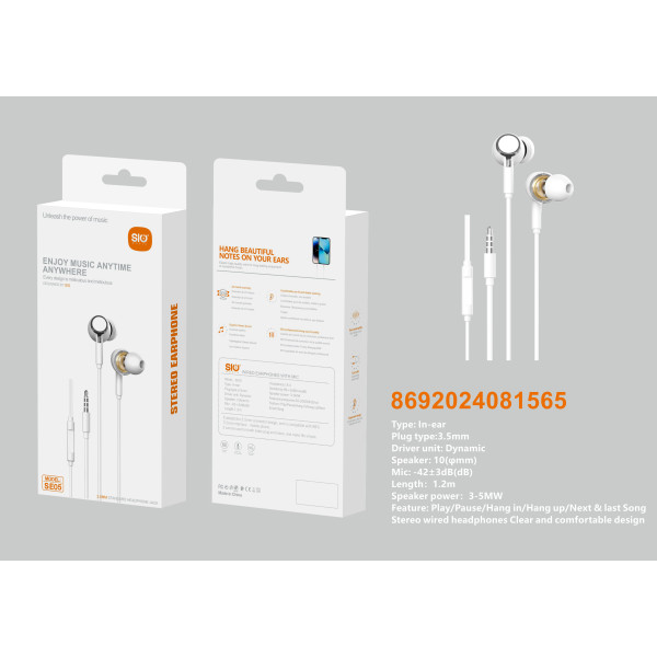 Sio SE05 Auriculares Con Micrófono Jack 3.5MM Blanco