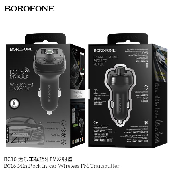 Borofone Bc16 Minirock Cargador De Coche Y Transmisor Fm