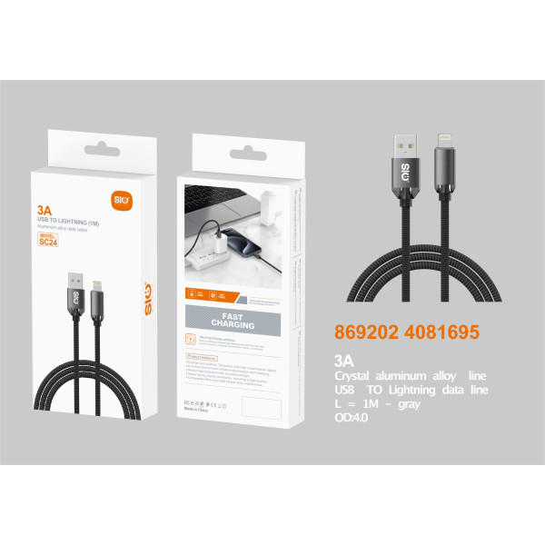 Sio SC24 Cable USB A LIGHTNING 1M Nylong Aluminio