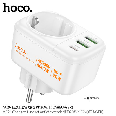 Hoco AC26 Enchufe De Pared 1 Posicion (Incluido PD20W/ 1C2A)(EU/GER)