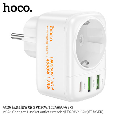 Hoco AC26 Enchufe De Pared 1 Posicion (Incluido PD20W/ 1C2A)(EU/GER)