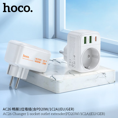 Hoco AC26 Enchufe De Pared 1 Posicion (Incluido PD20W/ 1C2A)(EU/GER)