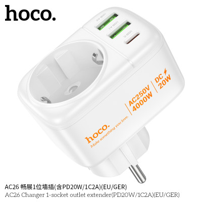 Hoco AC26 Enchufe De Pared 1 Posicion (Incluido PD20W/ 1C2A)(EU/GER)