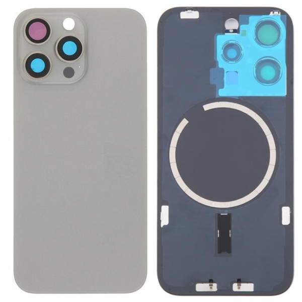 Tapa Trasera Con Soporte Metal Con Iman Y Lente De Camara Para Iphone 16 Pro Max Gris