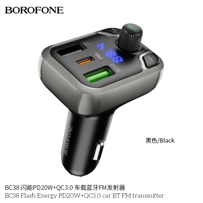 Borofone Bc38 Flash Energy Pd20W+Qc3.0 Transmisor Fm Bt Para Coche