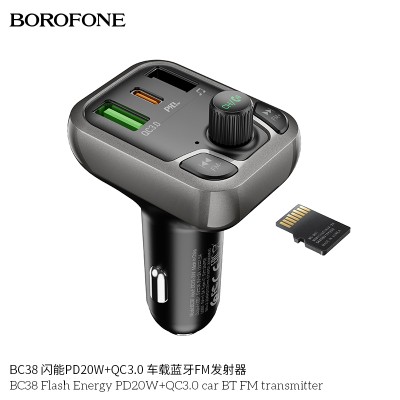 Borofone Bc38 Flash Energy Pd20W+Qc3.0 Transmisor Fm Bt Para Coche