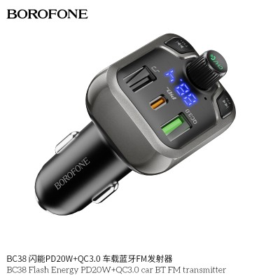 Borofone Bc38 Flash Energy Pd20W+Qc3.0 Transmisor Fm Bt Para Coche