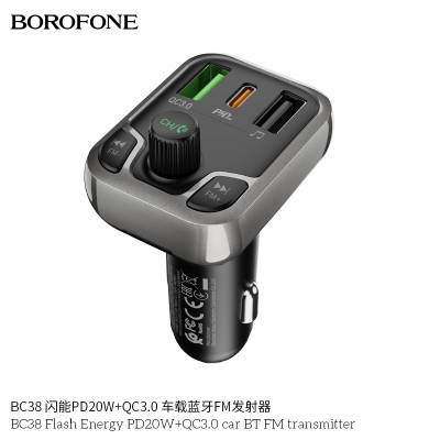 Borofone Bc38 Flash Energy Pd20W+Qc3.0 Transmisor Fm Bt Para Coche