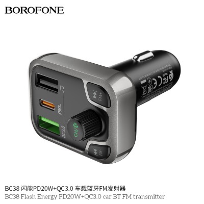 Borofone Bc38 Flash Energy Pd20W+Qc3.0 Transmisor Fm Bt Para Coche