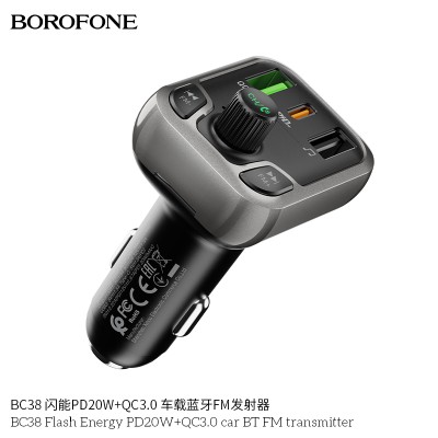 Borofone Bc38 Flash Energy Pd20W+Qc3.0 Transmisor Fm Bt Para Coche