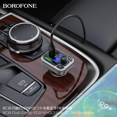 Borofone Bc38 Flash Energy Pd20W+Qc3.0 Transmisor Fm Bt Para Coche