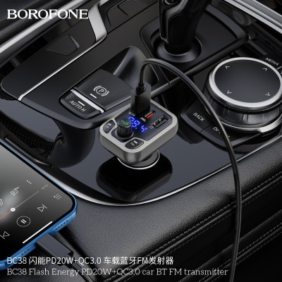 Borofone Bc38 Flash Energy Pd20W+Qc3.0 Transmisor Fm Bt Para Coche