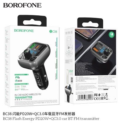 Borofone Bc38 Flash Energy Pd20W+Qc3.0 Transmisor Fm Bt Para Coche