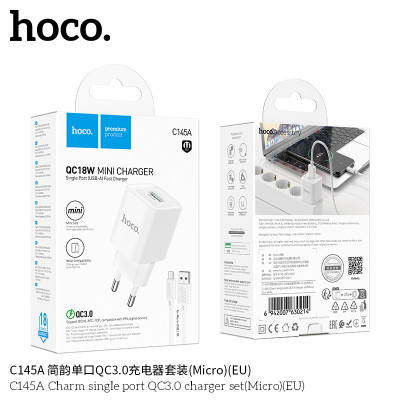 Hoco C145A Cargador QC3.0 18W Completo Con Cable Micro (EU)