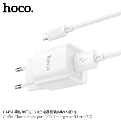 Hoco C145A Cargador QC3.0 18W Completo Con Cable Micro (EU)