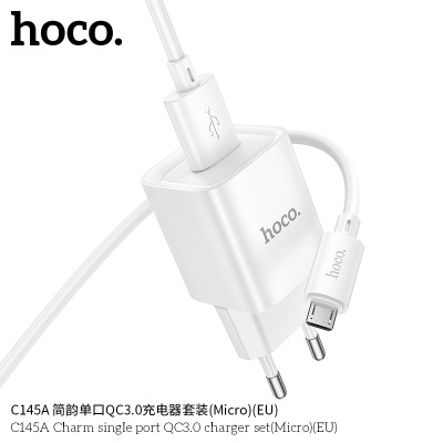 Hoco C145A Cargador QC3.0 18W Completo Con Cable Micro (EU)