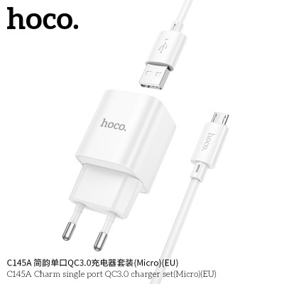 Hoco C145A Cargador QC3.0 18W Completo Con Cable Micro (EU)