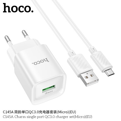 Hoco C145A Cargador QC3.0 18W Completo Con Cable Micro (EU)