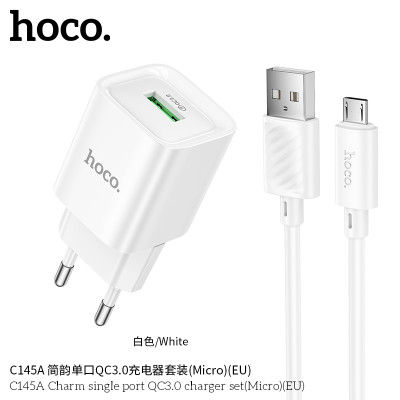 Hoco C145A Cargador QC3.0 18W Completo Con Cable Micro (EU)