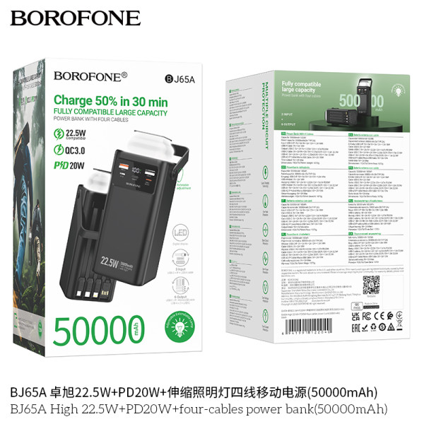 Borofone BJ65A Power Bank 22.5W+PD20W Con Luz (50000mAh)