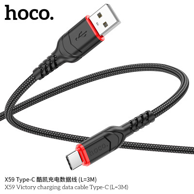 Hoco X59 Cable Carga / Datos USB - Type C 3M Tipo Nylong