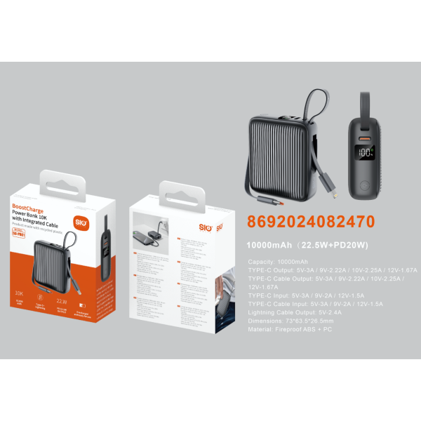 Sío. PB01 Banco de energía con cable de carga rápida 10000mAh
