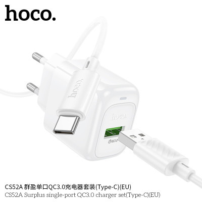 Hoco. CS52A Cargador 18W QC3.0 (USB-T)